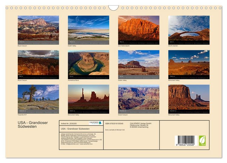 Produktbild: USA - Grandioser S&uuml;dwesten (Wandkalender 2026 DIN A3 quer), CALVENDO Monatskalender