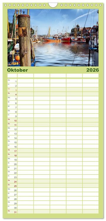 Produktbild: Familienplaner 2026 - Ostfriesland, die alten H&auml;fen - Greetsiel, Neuharlingersiel, Carolinensiel mit 5 Spalten (Wandkalender, 21 x 45 cm) CALVENDO