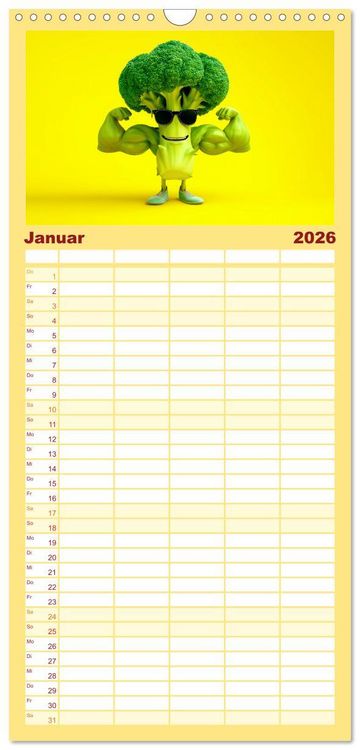 Produktbild: Familienplaner 2026 - Esse ich nicht! Der freche Kinderkalender mit Obst & Gem&uuml;se mit 5 Spalten (Wandkalender, 21 x 45 cm) CALVENDO