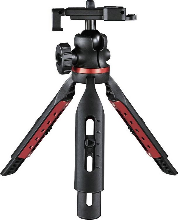 Produktbild: Hama Solid Tischstativ 1/4 Zoll Arbeitsh&ouml;he=16 - 19 cm Schwarz Kugelkopf, Wasserwaage, inkl. Smartphonehalter