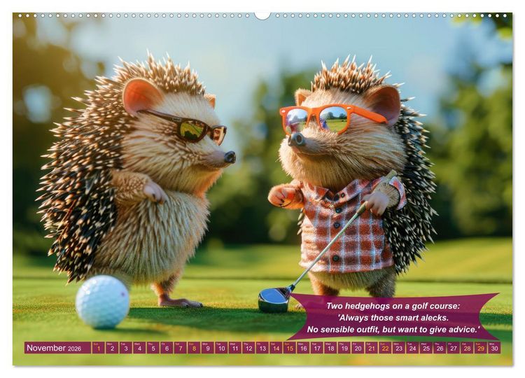 Produktbild: Funny charming animals as golf players (Wall Calendar 2026 DIN A2 landscape), CALVENDO 12 Month Wall Calendar