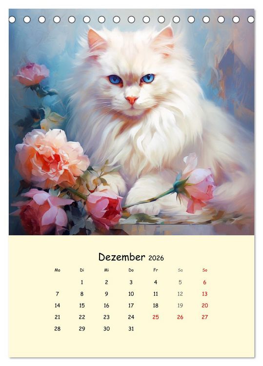 Produktbild: Liebliche Katzen. Anmut und W&uuml;rde mit Blumen (Tischkalender 2026 DIN A5 hoch), CALVENDO Monatskalender