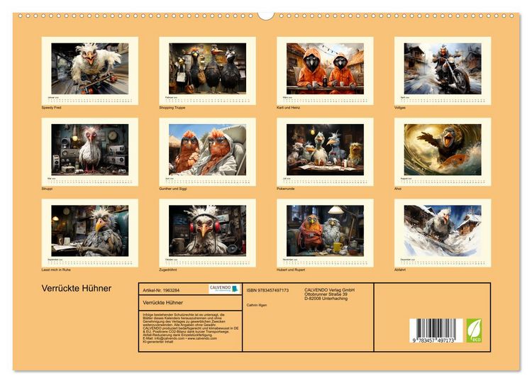 Produktbild: Verr&uuml;ckte H&uuml;hner (hochwertiger Premium Wandkalender 2026 DIN A2 quer), Kunstdruck in Hochglanz