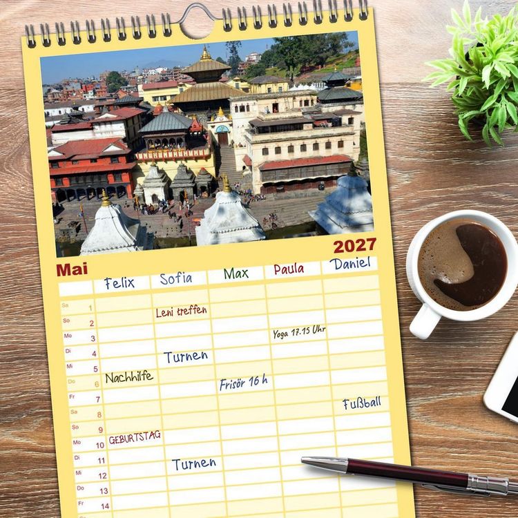 Produktbild: Familienplaner 2027 - Einzigartiges NEPAL mit 5 Spalten (Wandkalender, 21 x 45 cm) CALVENDO
