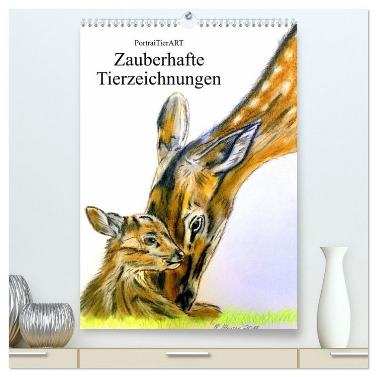 Produktbild: PortraiTierART Zauberhafte Tierzeichnungen (hochwertiger Premium Wandkalender 2026 DIN A2 hoch), Kunstdruck in Hochglanz