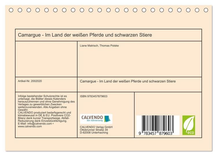 Produktbild: Camargue - Im Land der wei&szlig;en Pferde und schwarzen Stiere (Tischkalender 2026 DIN A5 quer), CALVENDO Monatskalender