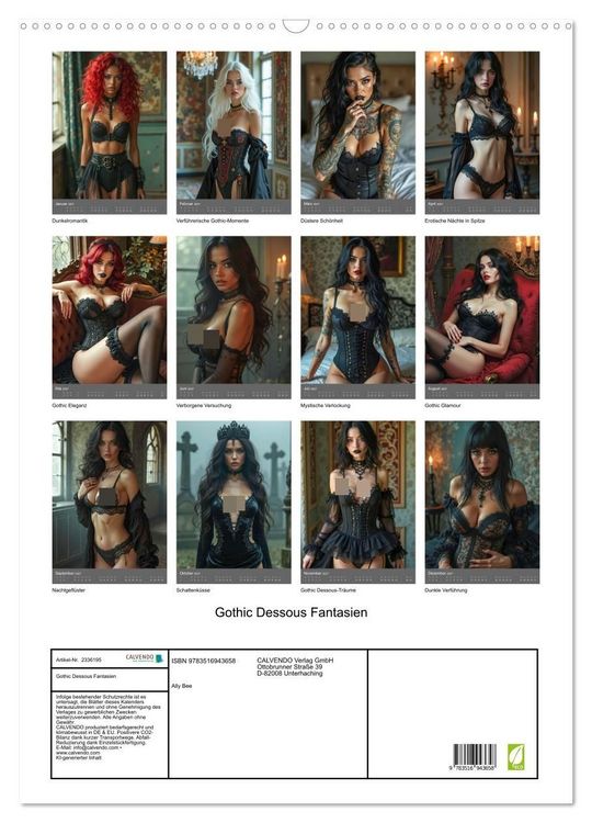 Produktbild: Gothic Dessous Fantasien (Wandkalender 2027 DIN A2 hoch), CALVENDO Monatskalender