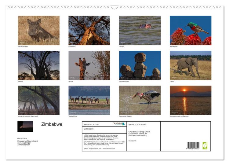 Produktbild: Zimbabwe (Wandkalender 2026 DIN A2 quer), CALVENDO Monatskalender
