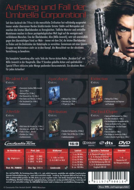 Produktbild: Resident Evil 1-6 [6 DVDs]