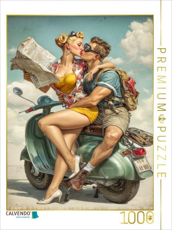 Produktbild: CALVENDO Puzzle F&uuml;r den Rollerfahrer - ein hei&szlig;es K&uuml;sschen | 1000 Teile Lege-Gr&ouml;&szlig;e 64x48cm Foto-Puzzle f&uuml;r gl&uuml;ckliche Stunden
