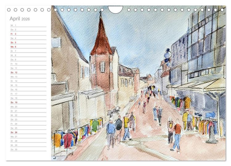 Produktbild: B&uuml;sum Aquarelle - Liebevolle Impressionen des beliebten Nordseebads (Wandkalender 2026 DIN A4 quer), CALVENDO Monatskalender