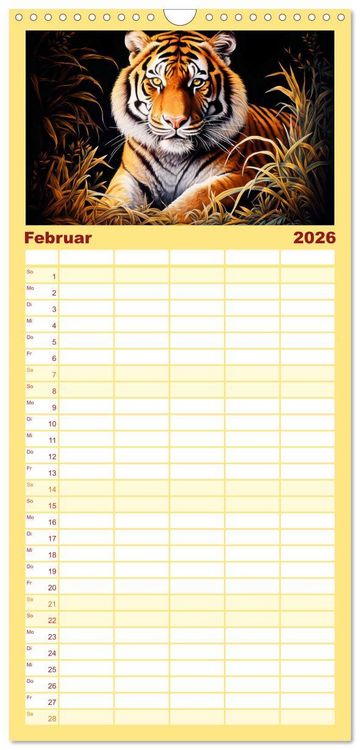 Produktbild: Familienplaner 2026 - Jahr des Tigers - Portr&auml;ts des chinesischen Tierkreiszeichens mit 5 Spalten (Wandkalender, 21 x 45 cm) CALVENDO
