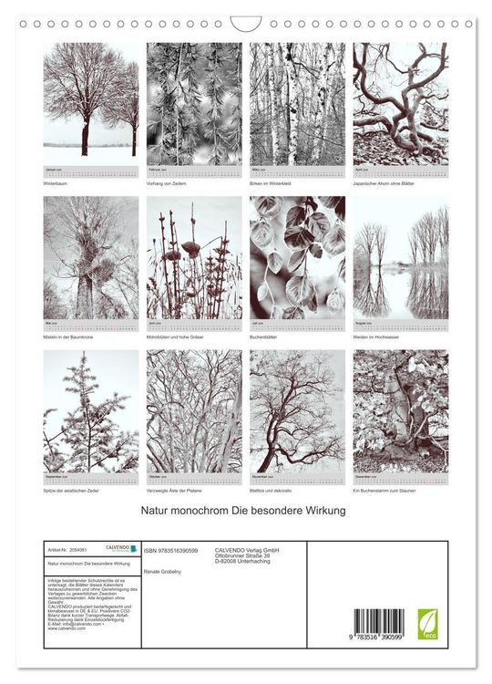 Produktbild: Natur monochrom Die besondere Wirkung (Wandkalender 2026 DIN A3 hoch), CALVENDO Monatskalender
