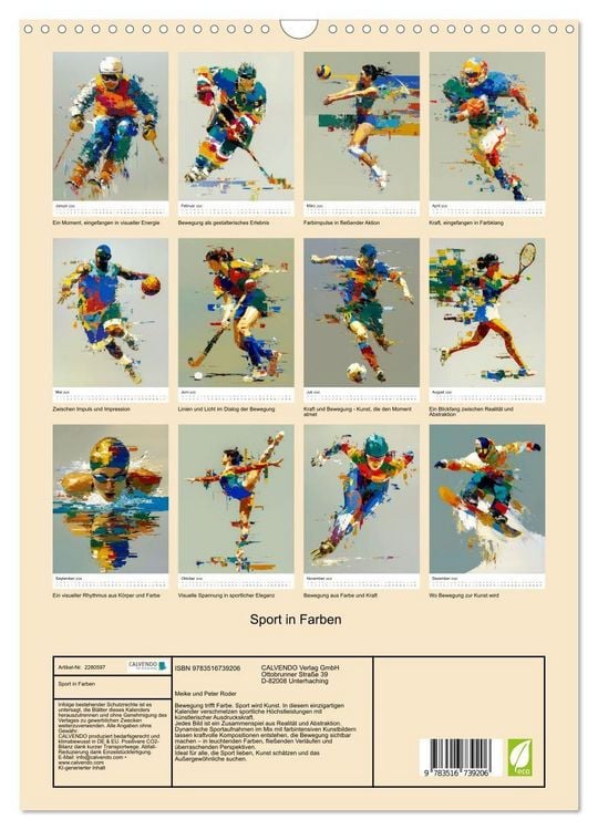 Produktbild: Sport in Farben (Wandkalender 2026 DIN A3 hoch), CALVENDO Monatskalender