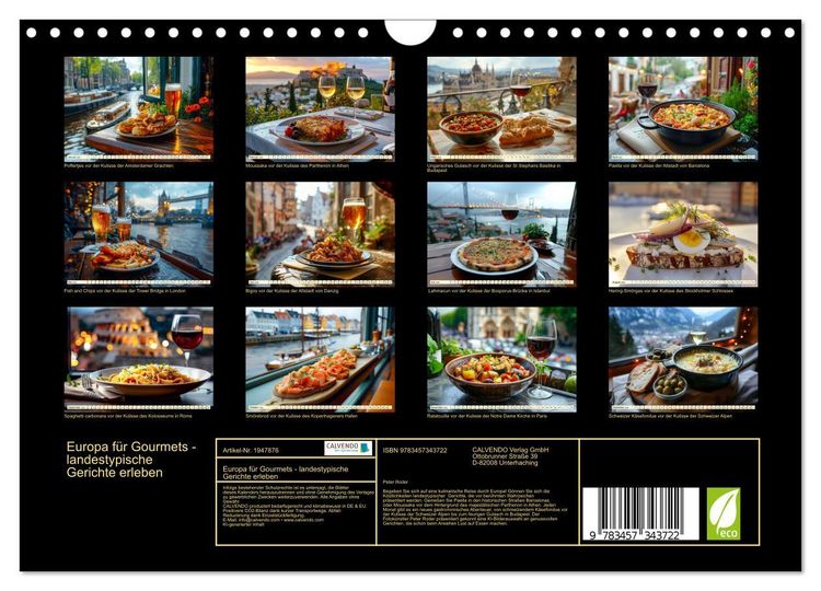 Produktbild: Europa f&uuml;r Gourmets - landestypische Gerichte erleben (Wandkalender 2026 DIN A4 quer), CALVENDO Monatskalender