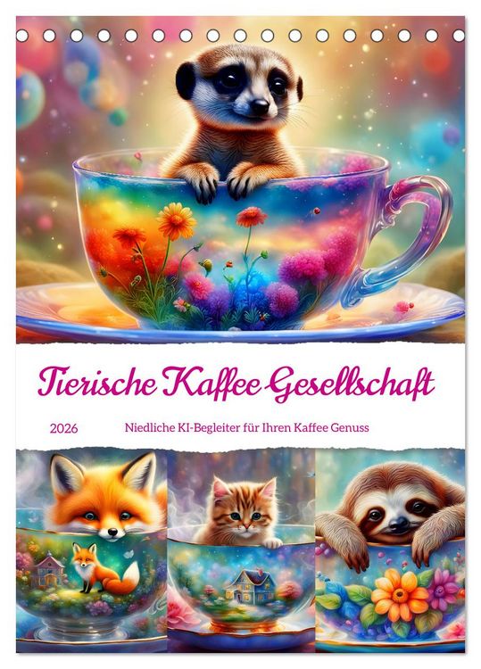 Produktbild: Tierische Kaffee Gesellschaft (Tischkalender 2026 DIN A5 hoch), CALVENDO Monatskalender