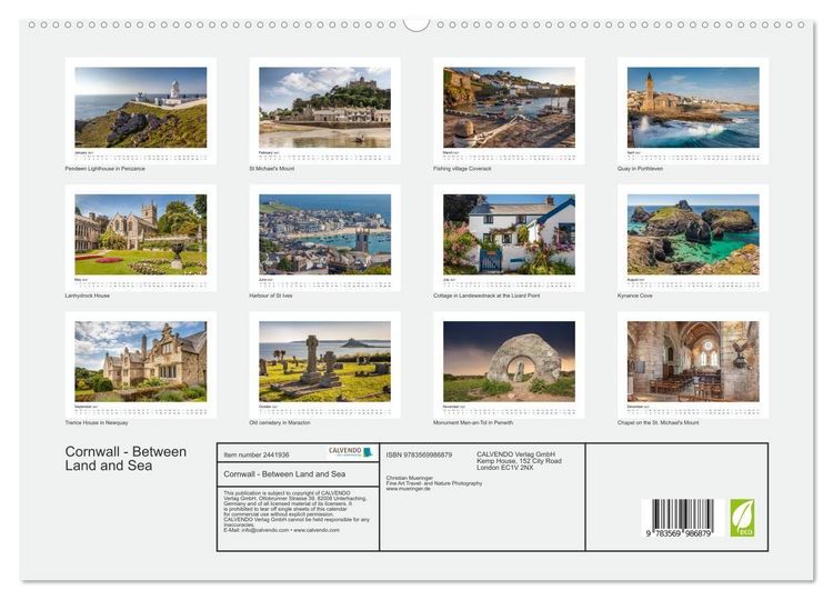 Produktbild: Cornwall - Between Land and Sea (High Quality Premium Wall Calendar 2027 DIN A2 landscape),CALVENDO 12 Month Wall Calendar