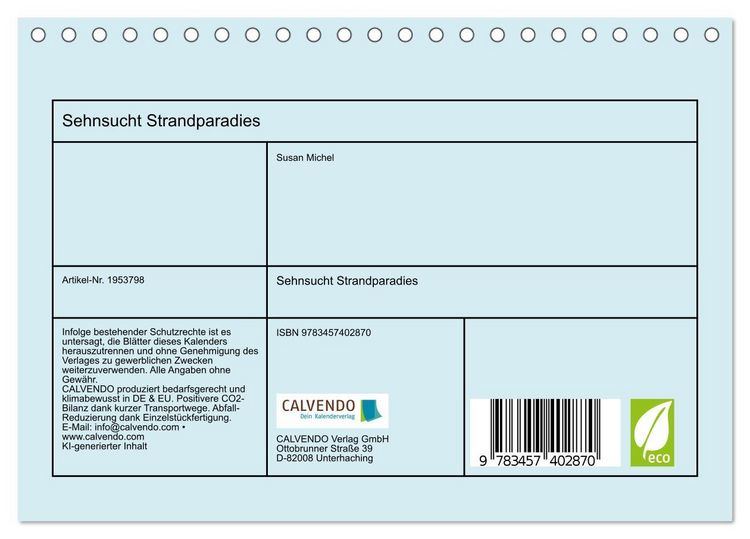 Produktbild: Sehnsucht Strandparadies (Tischkalender 2026 DIN A5 quer), CALVENDO Monatskalender