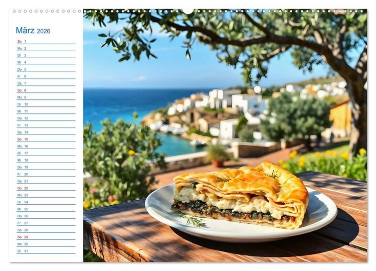Produktbild: Zw&ouml;lf Teller Sonne &ndash; Kulinarisch durchs Griechenjahr (Wandkalender 2026 DIN A2 quer), CALVENDO Monatskalender