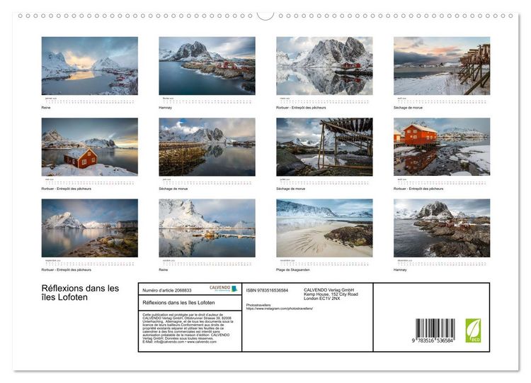 Produktbild: R&eacute;flexions dans les &icirc;les Lofoten (Calendrier mural 2026 DIN A2 vertical) calendrier de bureau