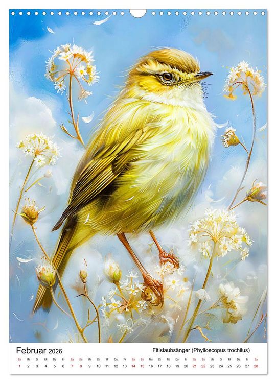 Produktbild: Heimische V&ouml;gel - Singv&ouml;gel zwischen Bl&uuml;ten und Beeren (Wandkalender 2026 DIN A3 hoch), CALVENDO Monatskalender