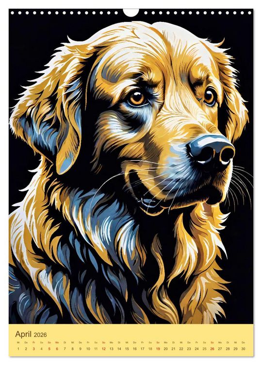 Produktbild: Golden Retriever. Kunstvolle Portr&auml;ts des beliebten Hundes (Wandkalender 2026 DIN A3 hoch), CALVENDO Monatskalender