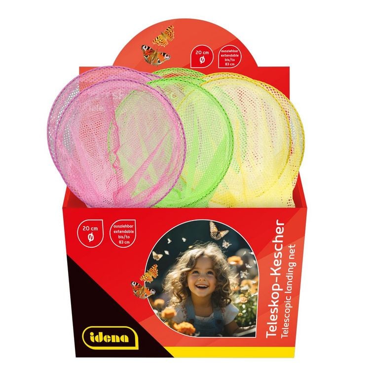 Produktbild: Idena Kescher Teleskop gelb pink hellgr&uuml;n &Oslash;20x83cm 3fach sortiert