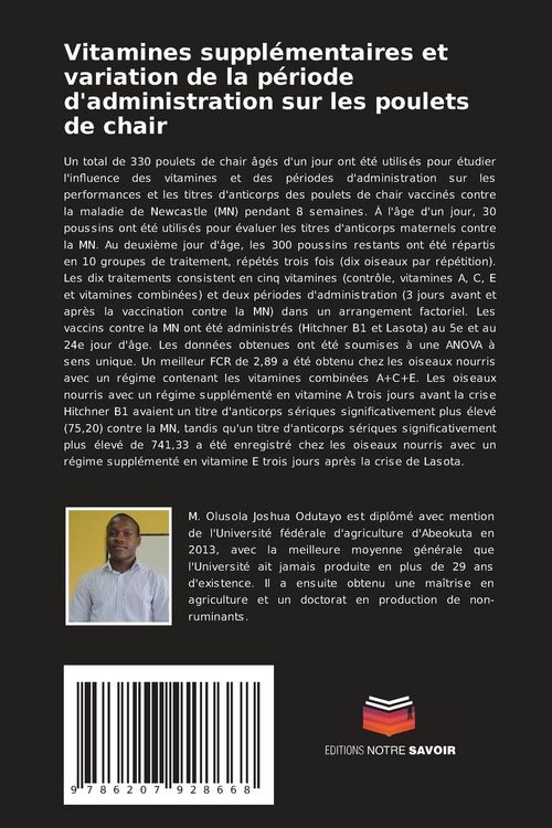 Produktbild: Vitamines suppl&eacute;mentaires et variation de la p&eacute;riode d'administration sur les poulets de chair