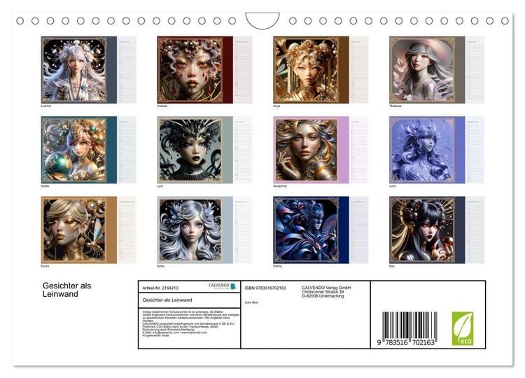 Produktbild: Gesichter als Leinwand (Wandkalender 2026 DIN A4 quer), CALVENDO Monatskalender