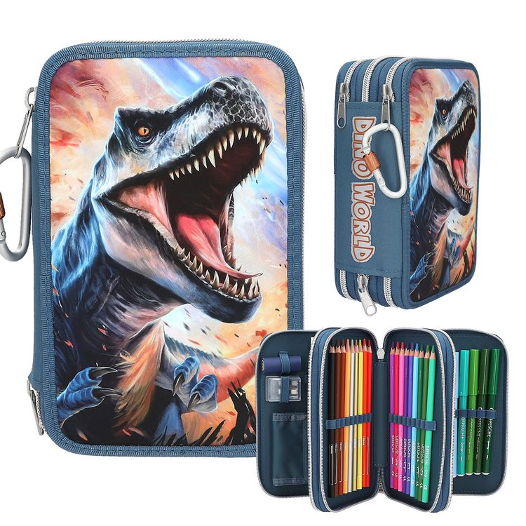 Produktbild: Dino World 3 Fach Federtasche