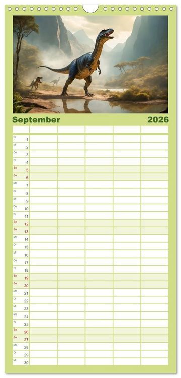 Produktbild: Familienplaner 2026 - Eine Reise in die Vergangenheit - Entdeckung der Tierwelt mit 5 Spalten (Wandkalender, 21 x 45 cm) CALVENDO