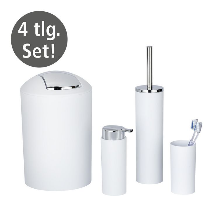 Produktbild: Bad Accessoire Set Mod. Calvo wei&szlig; matt, 4 tlg., Seifenspender, Zahnputzbecher, Toilettenb&uuml;rste &
