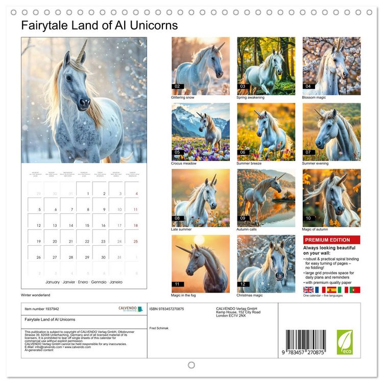Produktbild: Fairytale Land of AI Unicorns (Wall Calendar 2026 12 &times; 12 Inch) CALVENDO 12 Month Wall Calendar