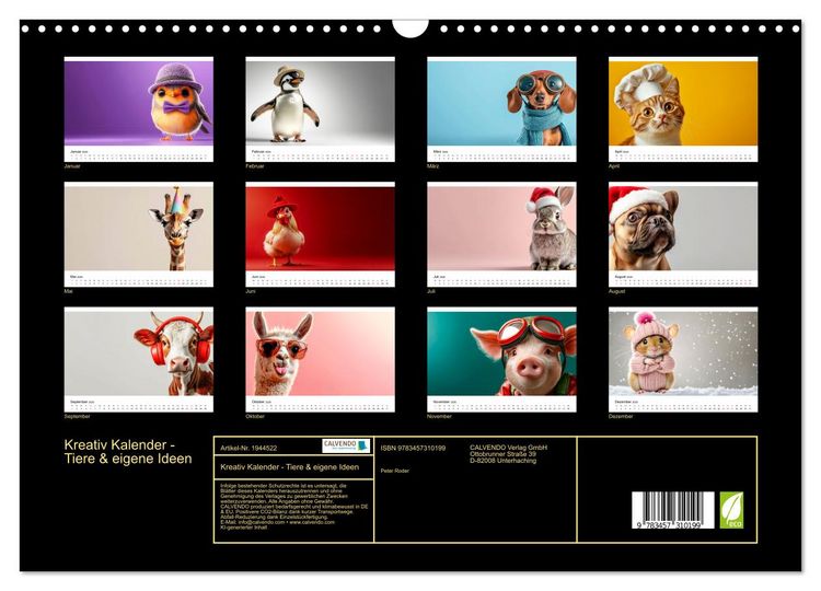 Produktbild: Kreativ Kalender - Tiere & eigene Ideen (Wandkalender 2026 DIN A3 quer), CALVENDO Monatskalender