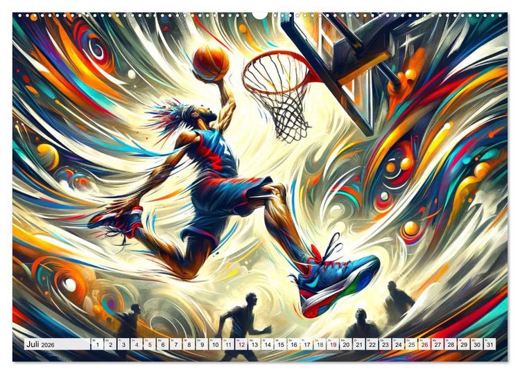 Produktbild: Basketball Expressionismus - Kunstvolle KI Interpretationen des Courts (hochwertiger Premium Wandkalender 2026 DIN A2 quer), Kunstdruck in Hochglanz