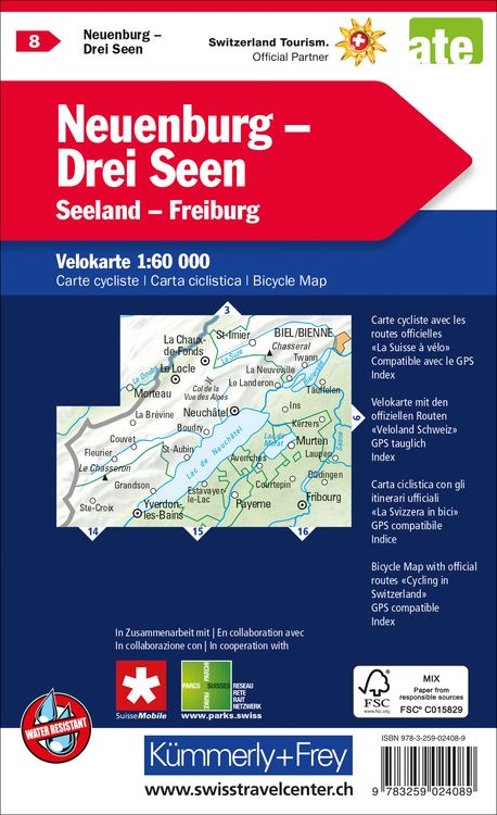 Produktbild: K&uuml;mmerly+Frey Velokarte 8 Neuch&acirc;tel, Trois Lacs 1:60.000