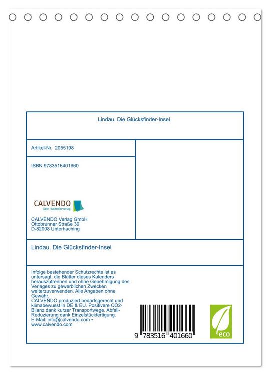 Produktbild: Lindau. Die Gl&uuml;cksfinder-Insel (Tischkalender 2026 DIN A5 hoch), CALVENDO Monatskalender