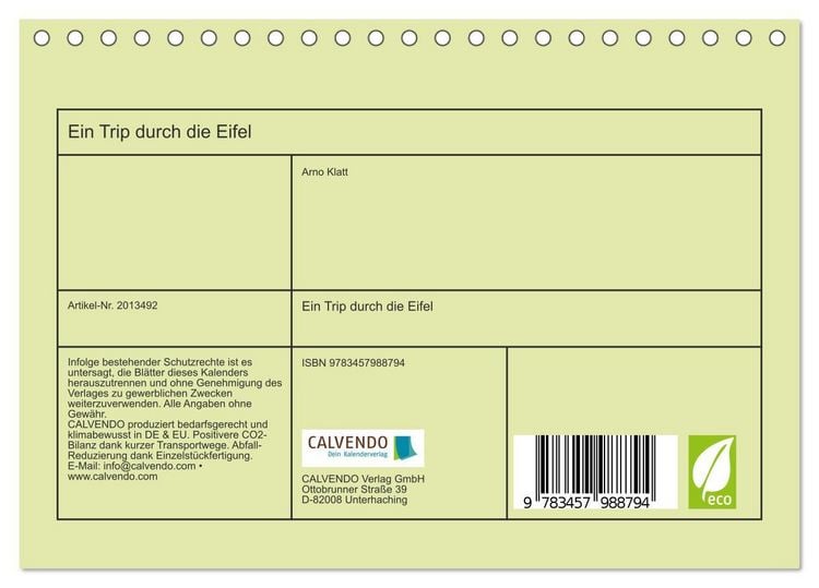 Produktbild: Ein Trip durch die Eifel (Tischkalender 2026 DIN A5 quer), CALVENDO Monatskalender