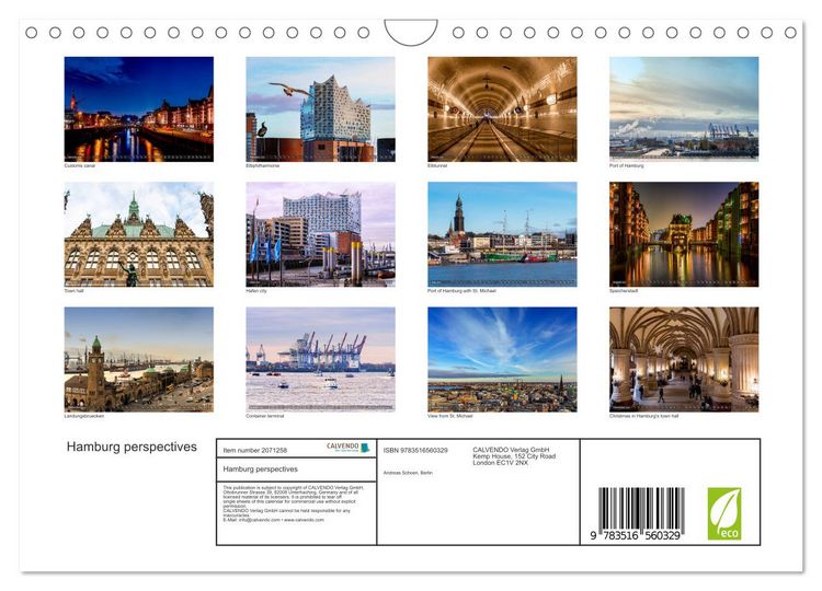Produktbild: Hamburg perspectives (Wall Calendar 2026 DIN A4 landscape), CALVENDO 12 Month Wall Calendar