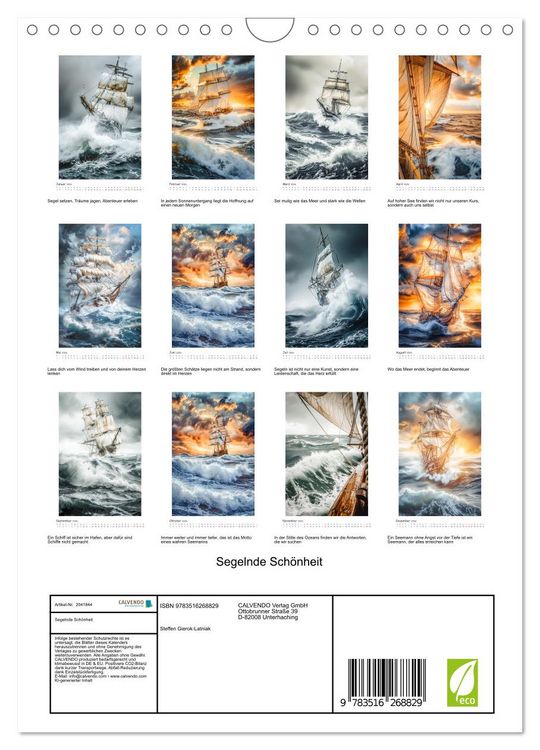 Produktbild: Segelnde Sch&ouml;nheit (Wandkalender 2026 DIN A4 hoch), CALVENDO Monatskalender