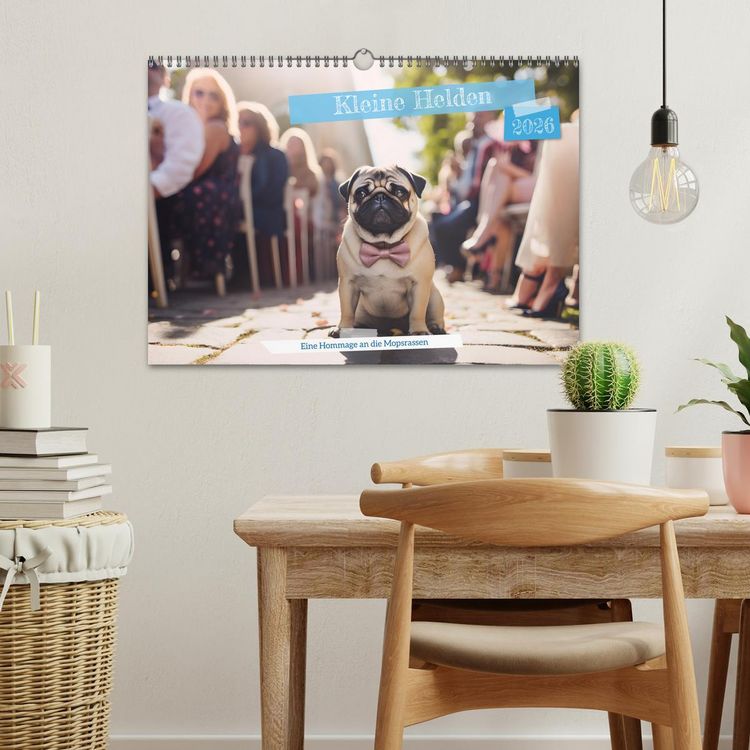 Produktbild: Kleine Helden - eine Hommage an die Mopsrasse (Wandkalender 2026 DIN A3 quer), CALVENDO Monatskalender