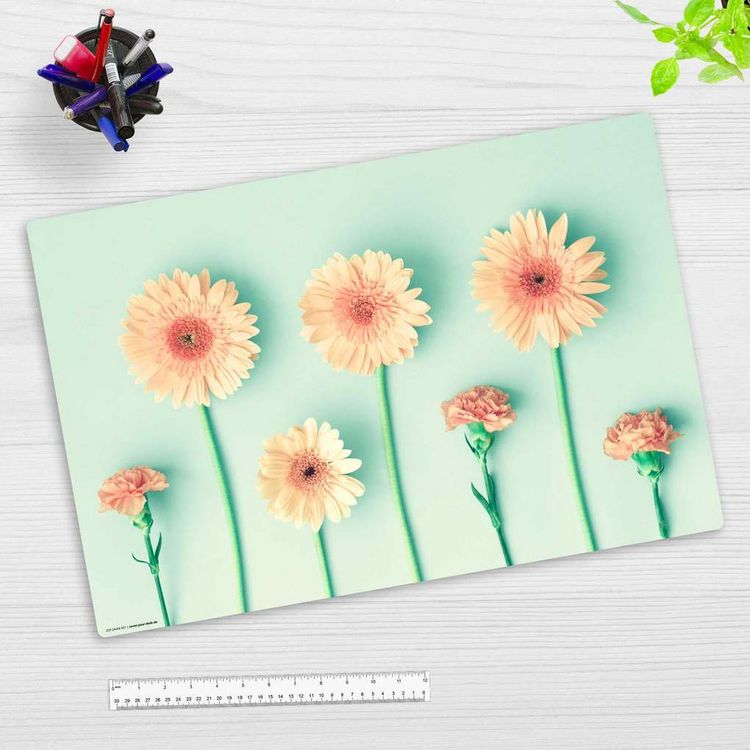 Produktbild: Cover-your-desk Schreibtischunterlage f&uuml;r Kinder und Erwachsene Pfirsisch-farbene Gerbera Bl&uuml;ten, aus hochwertigem Vinyl, 60 x 40 cm