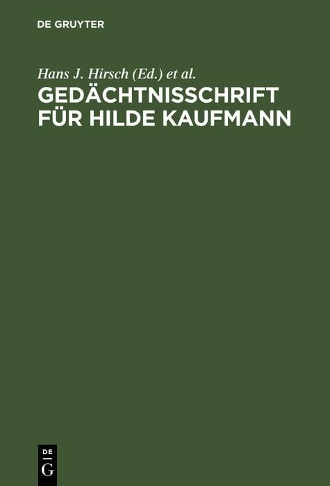 Produktbild: Ged&auml;chtnisschrift f&uuml;r Hilde Kaufmann