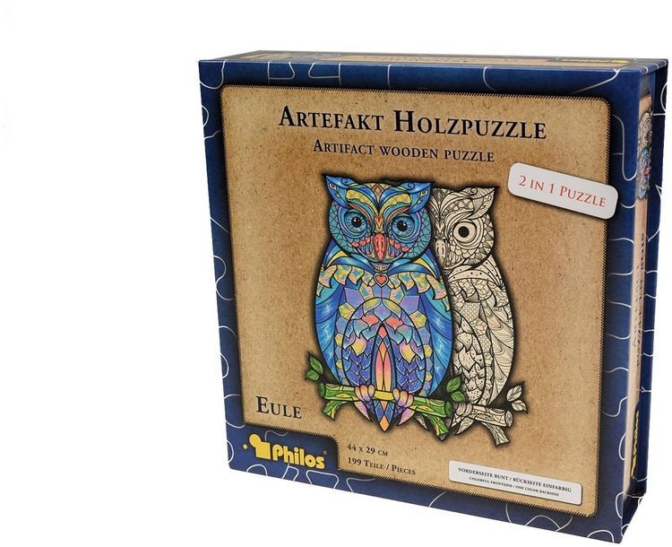 Produktbild: Artefakt Holzpuzzle 2 in 1 Eule, 199 Teile, in magnetischer Klappschachtel