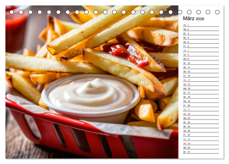 Produktbild: Pommes Rot-Wei&szlig; - Fastfood-Humor mit knusprigen Fritten, Ketchup und Mayo (Tischkalender 2026 DIN A5 quer), CALVENDO Monatskalender