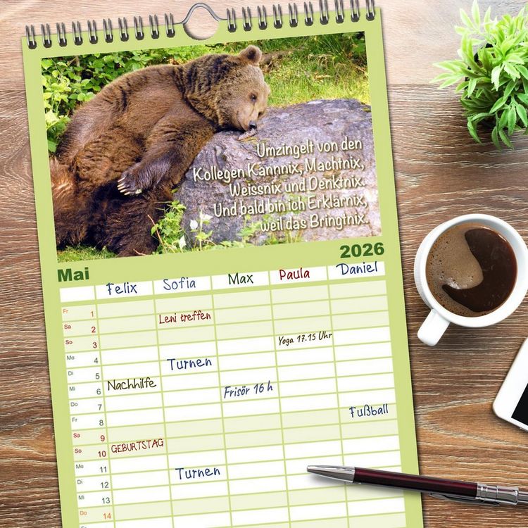 Produktbild: Familienplaner 2026 - Spa&szlig; mit B&auml;ren: Edition lustige Tiere mit 5 Spalten (Wandkalender, 21 x 45 cm) CALVENDO