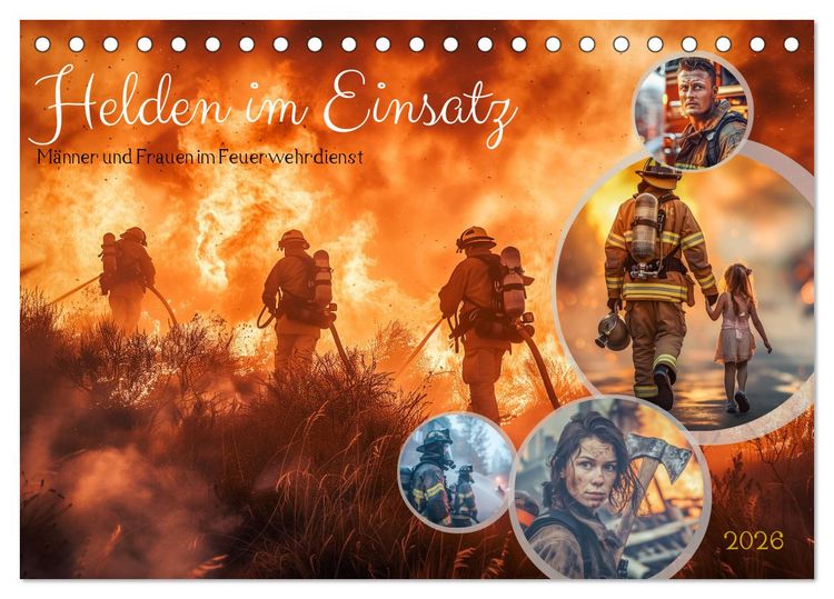 Produktbild: Helden im Einsatz - M&auml;nner und Frauen im Feuerwehrdienst (Tischkalender 2026 DIN A5 quer), CALVENDO Monatskalender