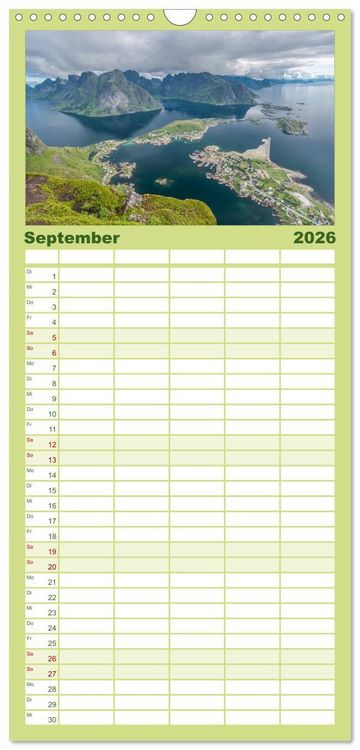 Produktbild: Familienplaner 2026 - Norwegen mit 5 Spalten (Wandkalender, 21 x 45 cm) CALVENDO