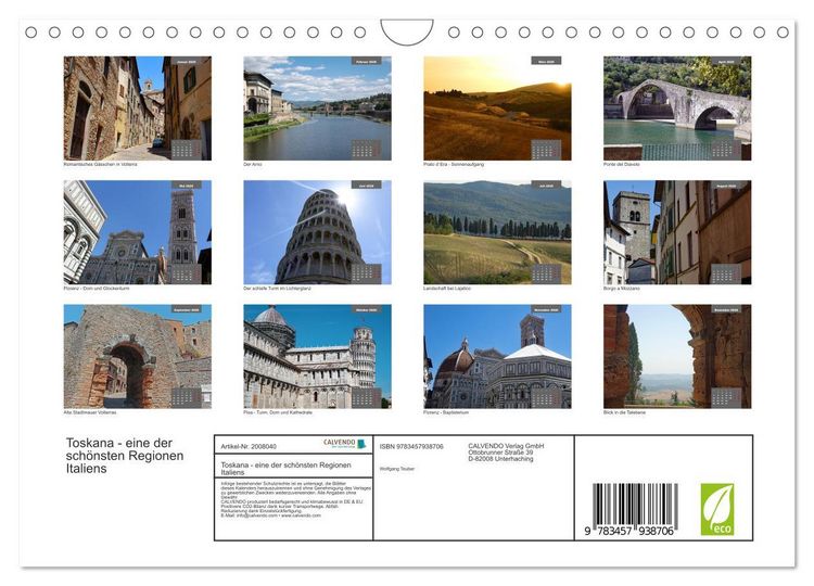 Produktbild: Toskana - eine der sch&ouml;nsten Regionen Italiens (Wandkalender 2026 DIN A4 quer), CALVENDO Monatskalender