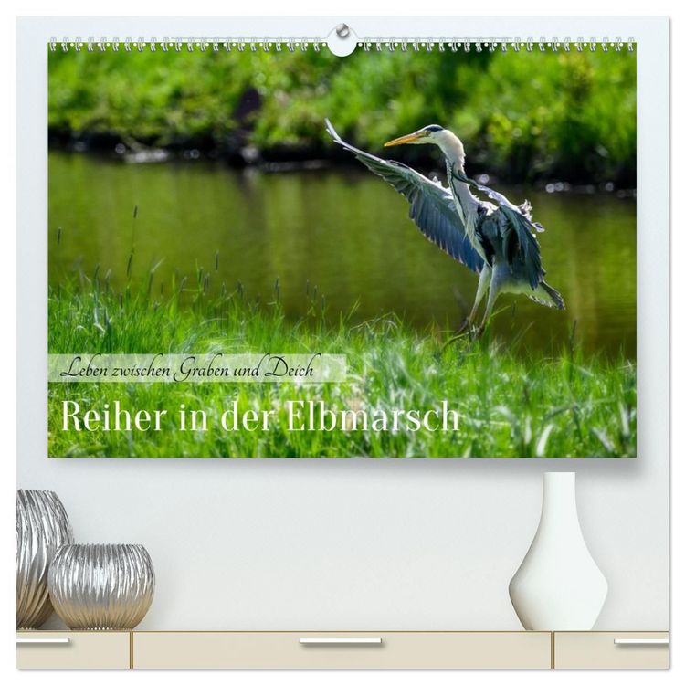 Produktbild: Reiher in der Elbmarsch (hochwertiger Premium Wandkalender 2027 DIN A2 quer), Kunstdruck in Hochglanz